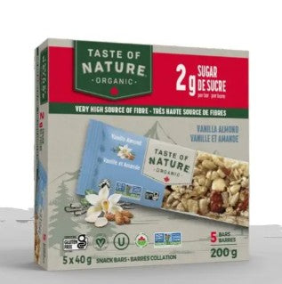 Taste of Nature Organic Vanilla Almond Fruit and Nut Snack Bar, 40 Gram 30 per case