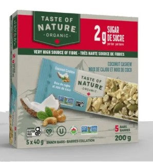 Taste of Nature Organic Coconut Cashew Fruit and Nut Snack Bar, 40 Gram 30 per case