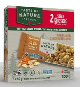 Taste of Nature Organic Peanut Caramel Fruit and Nut Snack Bar, 40 Gram 16 per case