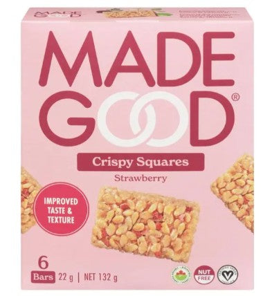MadeGood Strawberry Crispy Squares Bar, 132 Gram 6 per case