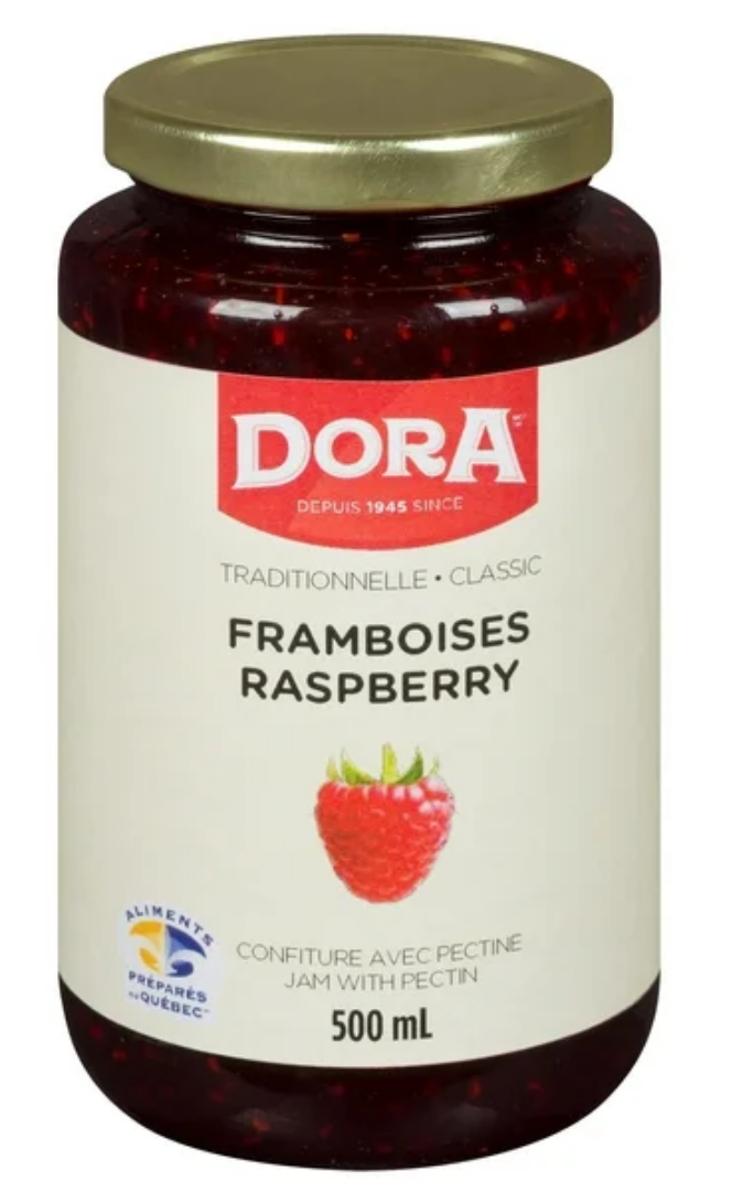 Confiture de framboises classique DORA avec pectine, confiture de framboises DORA 500 ml Fabriqué au Canada Tartinade de confiture