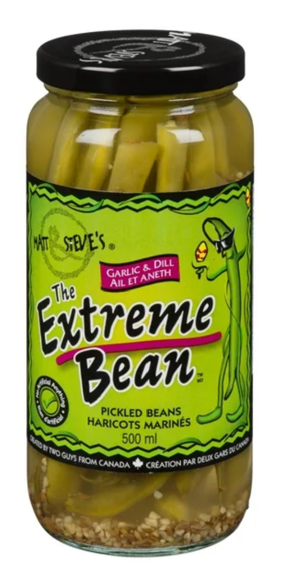 THE EXTREME BEAN Haricots verts marinés à l'ail et à l'aneth, 500 ml Fabriqué au Canada Haricots verts marinés Garde-manger