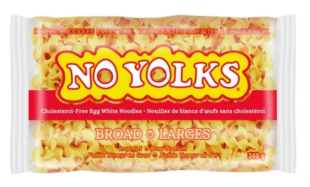 No Yolks Broad Egg White Noodles Low Sodium Pasta, 340 g Made in Canada Popular Brand Pantry Staple Pasta