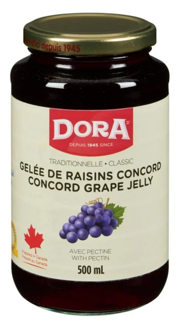 Gelée de raisin DORA Concord 500 ml Préparée au Canada Pâte à tartiner Confiture Gelée pour pain Petit déjeuner