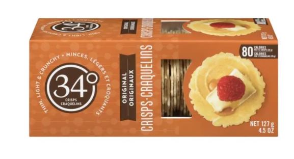 34 Degrees Natural Crisps, 127 Gram 12 per case