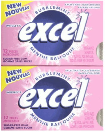 EXCEL GUM BUBBLEMINT (18X12X12UN) 216 per case