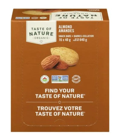 Taste of Nature Organic Almond Fruit and Nut Snack Bar, 40 Gram 16 per case