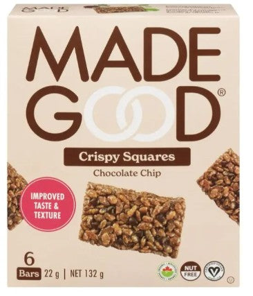 MadeGood Organic Chocolate Chip Crispy Squares Bar, 132 Gram 6 per case