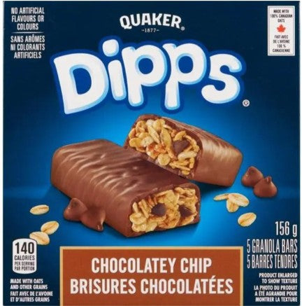 QUAKER BAR CHEWY CHOCOLATE CHIP DIPPS (12X156GR) 12 per case