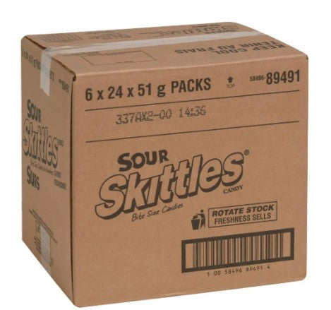 SKITTLES CANDY SOUR BAG (6X24X51GR) 144 Per Case