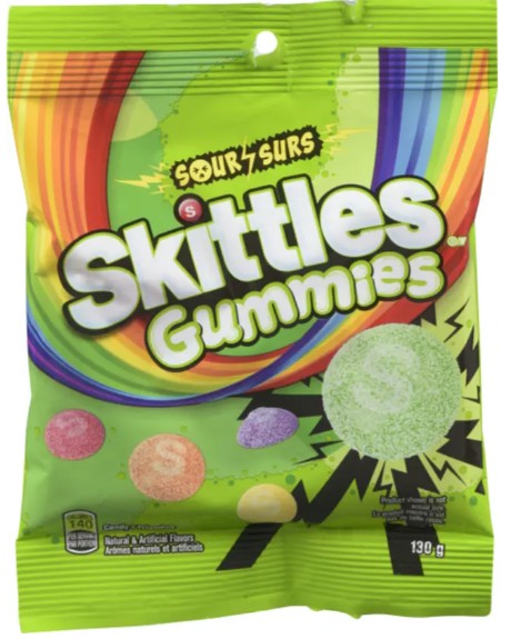 Skittles SK GMS SOUR PEG BB 130G 12CS AF (Skittles Confectionary) 12 Per Case