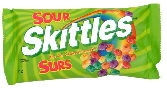 SKITTLES CANDY SOUR BAG (6X24X51GR) 144 Per Case