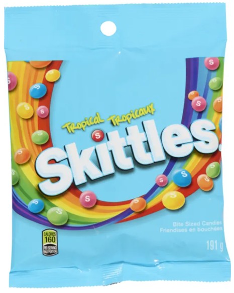 SKITTLES CANDY TROPICAL PEG BAG (12X191GR) 12 Per Case