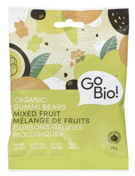 GoBio! Organic Mixed Fruit Gummy Bears, 75 Gram 10 Per Case