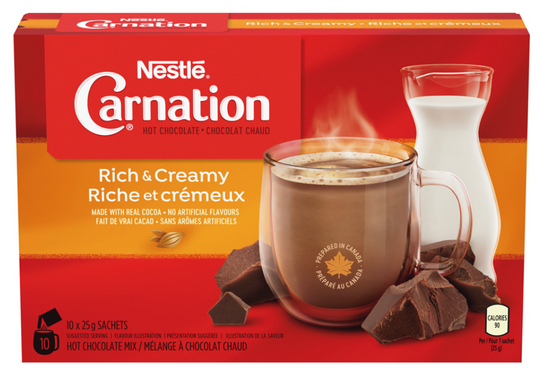 Nestle Carnation Brand Hot Chocolate 10 x 25g Sachet Canadian Classic Prepared in Canada