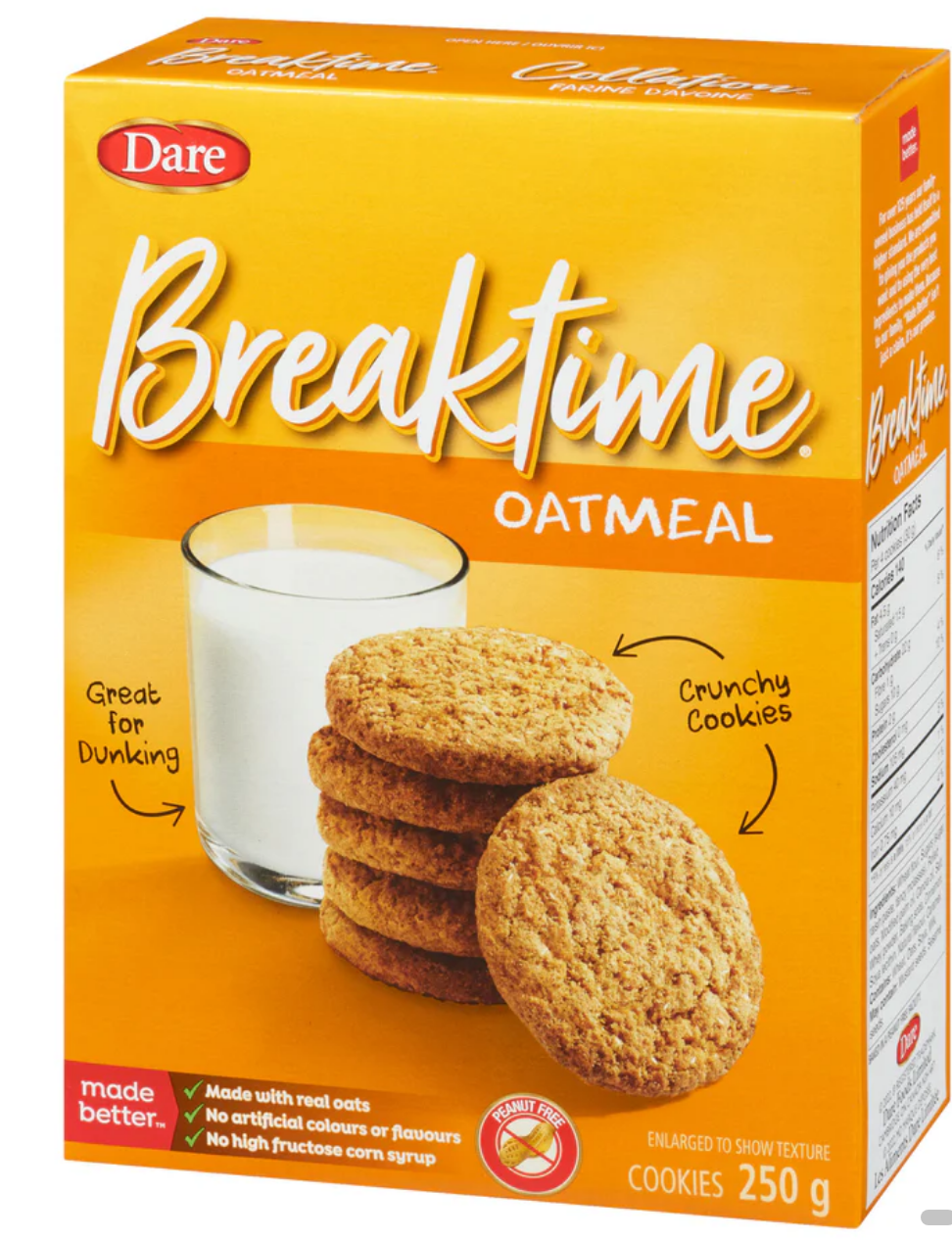 Dare Brand Breaktime Cookies Oatmeal, 250 g Made in Canada Popular Tea Time Snack Cookies Canadian Pantry