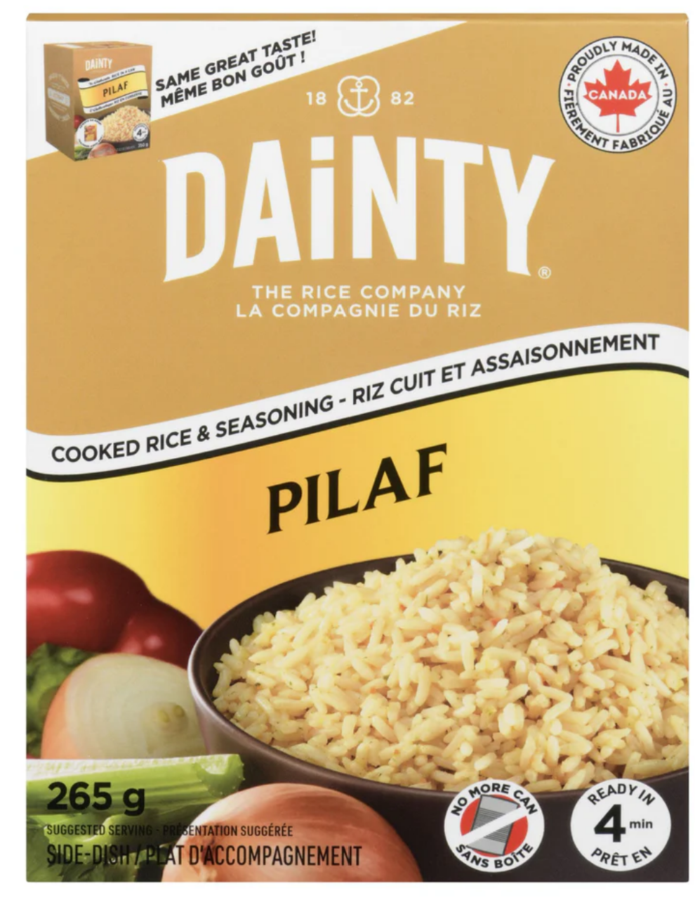 Dainty Brand Cooked Rice & Seasoning Pilaf, 265 g Made in Canada Quick Rice Side dish Meal Pantry