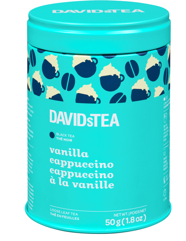 Davids Tea Brand Loose Leaf Tea Black Tea Vanilla Cappuccino 50g Prepared in Canada Tea Hot Beverage Canadian