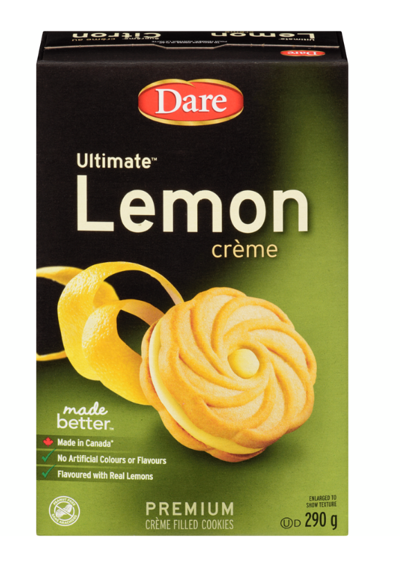 Dare Brand Ultimate Lemon Crème Filled Cookies 290g Made in Canada Canadian Snack Pantry Tea Time Biscuits