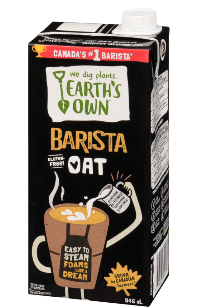 Earth's Own Oat Barista 946 mL Prepared in Canada Milk Dairy Alternative Lactose Intolerant Coffee Beverage