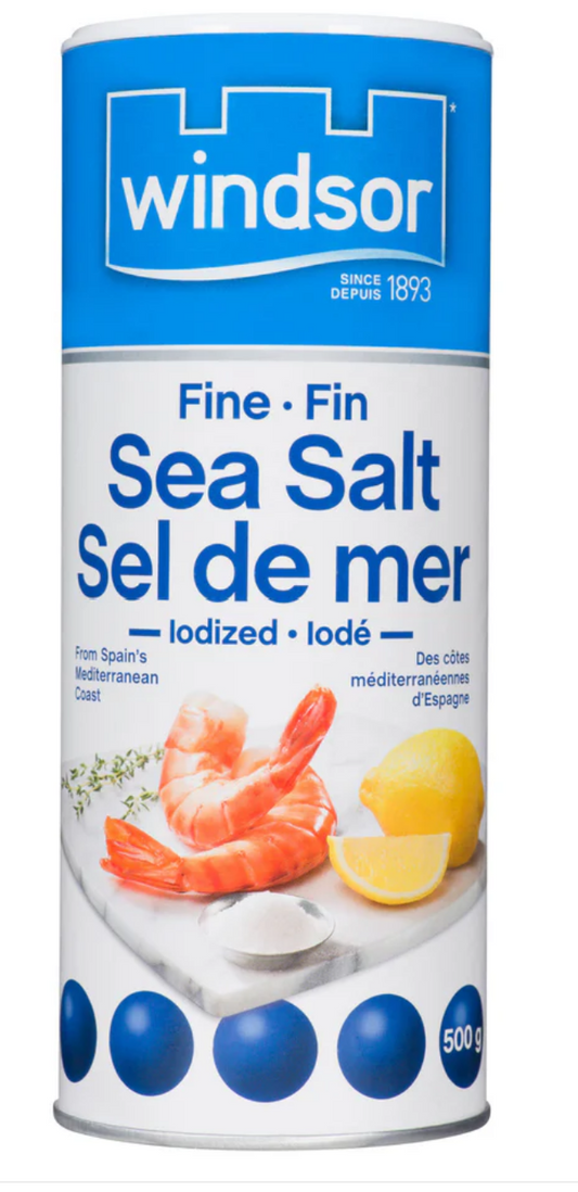 Windsor Brand Fine Iodized Sea Salt, 500 g Product of Canada Cooking Salt Pantry Staple