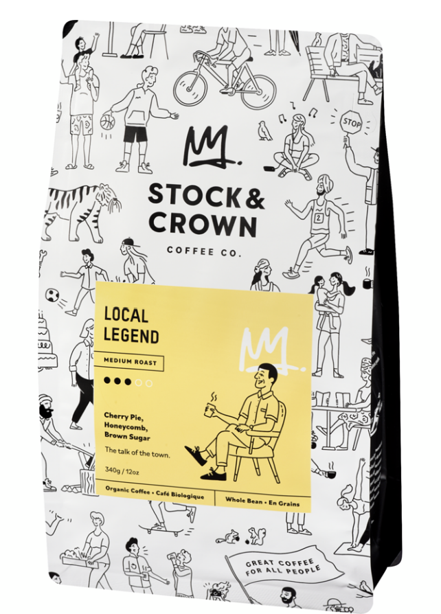 Stock and Crown Coffee Co Organic Coffee Local Legend Medium Roast Whole Bean 340g Prepared in Canada